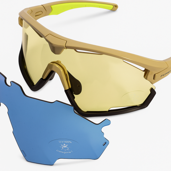 Load image into Gallery viewer, Kross fietsbril braker uv400 verwisselbare lenzen - beige frame

