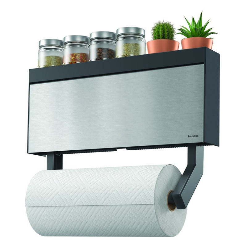 Load image into Gallery viewer, Metaltex kitchen helpers tango keukenrolhouder met snijhulp 38x6x17 cm rvs grijs
