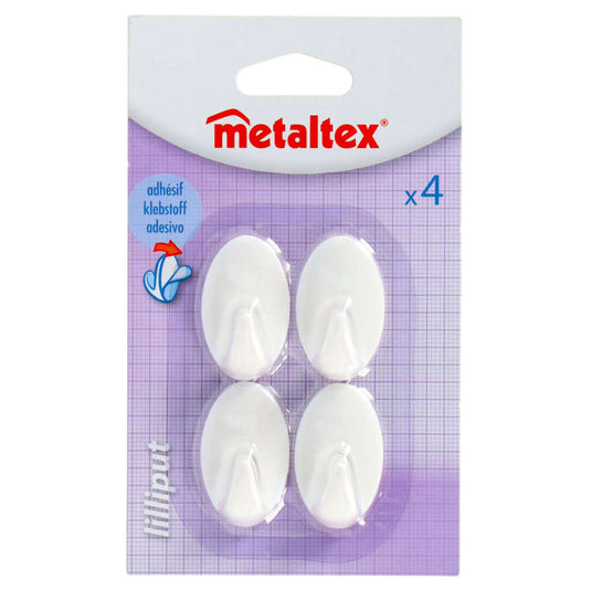 Metaltex ovalen plakhaken klein 4 stuks wit