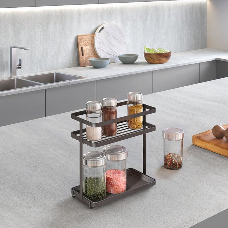 Load image into Gallery viewer, Metaltex kruidenrek 2 etages 23x11x22 cm zwart metaal
