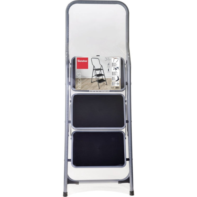 Load image into Gallery viewer, Metaltex huishoudtrap kappa 3 46x62x136 cm rvs grijs zwart
