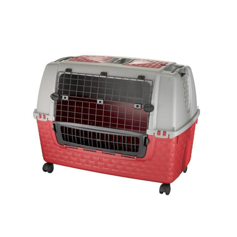 Load image into Gallery viewer, Bama pet transportbox met wieltjes 88x52x60 cm rood grijs

