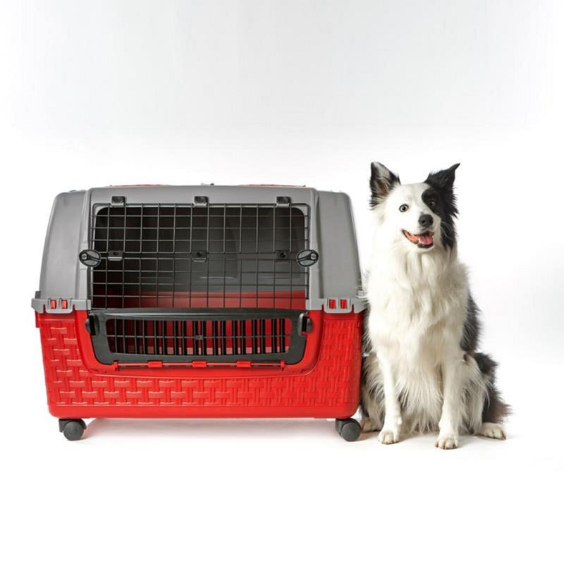 Load image into Gallery viewer, Bama pet transportbox met wieltjes 88x52x60 cm rood grijs
