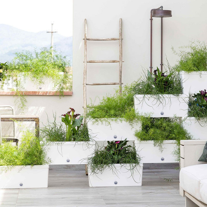 Load image into Gallery viewer, Bama brick koppelbare plantenbakken 75l 59x23x27 cm 5 stuks wit
