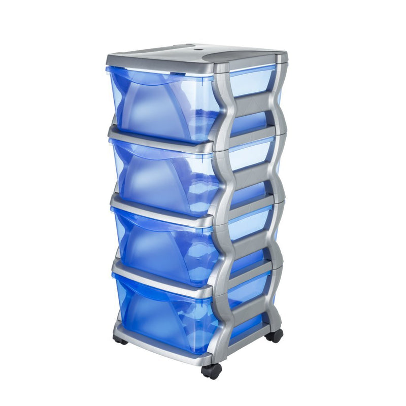 Load image into Gallery viewer, Bama insieme ladesysteem met wieltjes 4 laden 36x40x80 cm zilver blauw transparant
