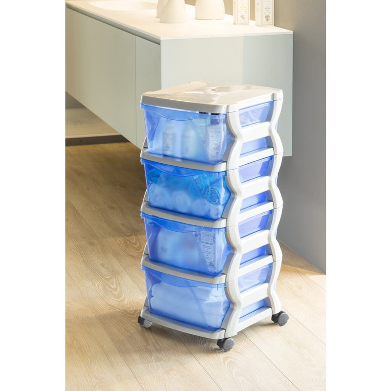 Load image into Gallery viewer, Bama insieme ladesysteem met wieltjes 4 laden 36x40x80 cm zilver blauw transparant
