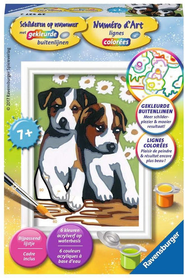 Ravensburger schilderen op nummer - schattige puppies hobbypakket - acrylverf