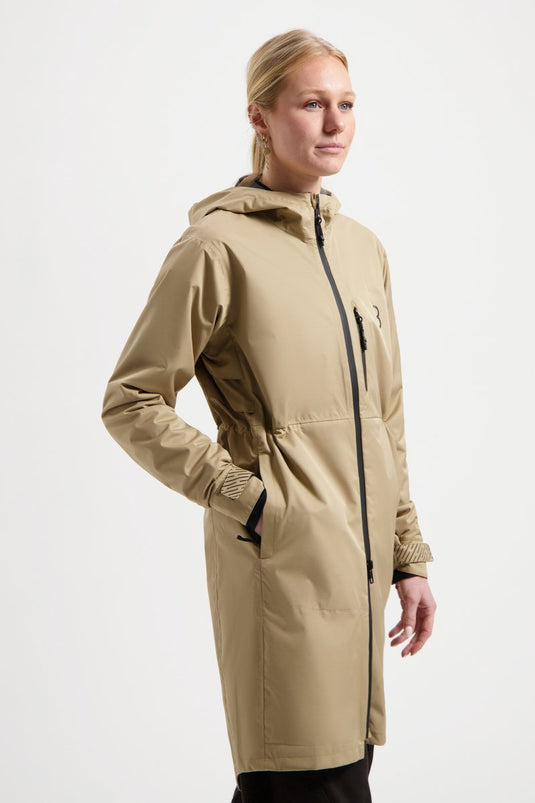 Bbb cycling regenjas dames waterdicht - rainshield parka - 10 tot 20 °c - ventilerend - lang model fietsjas unisex - beige camel - xxl - bbw-471