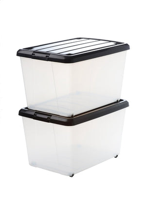 Iris rollerbox opbergbox - 50l - kunststof - transparant zwart - set van 2