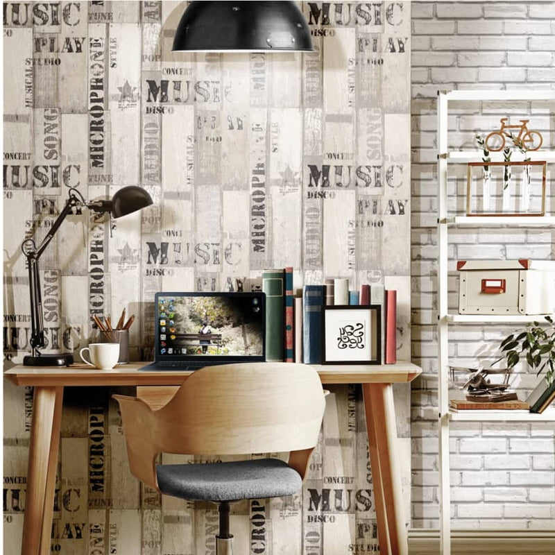 Load image into Gallery viewer, Noordwand behang urban friends coffee wooden planks grijs en zwart

