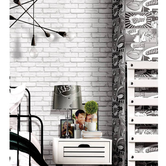 Noordwand behang urban friends coffee bricks grijs en wit
