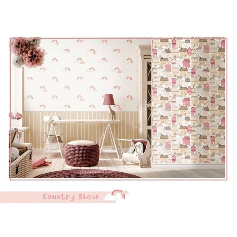 Load image into Gallery viewer, Noordwand behang mondo baby rainbows wit en roze
