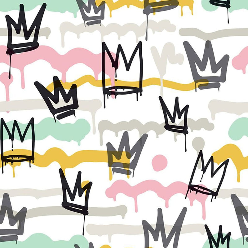 Load image into Gallery viewer, Noordwand behang friends coffee sith graffity and crowns zwart wit
