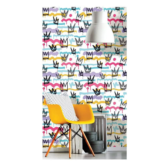 Noordwand Noordwand Behang Friends Coffee Sith Graffity and Crowns wit zwart