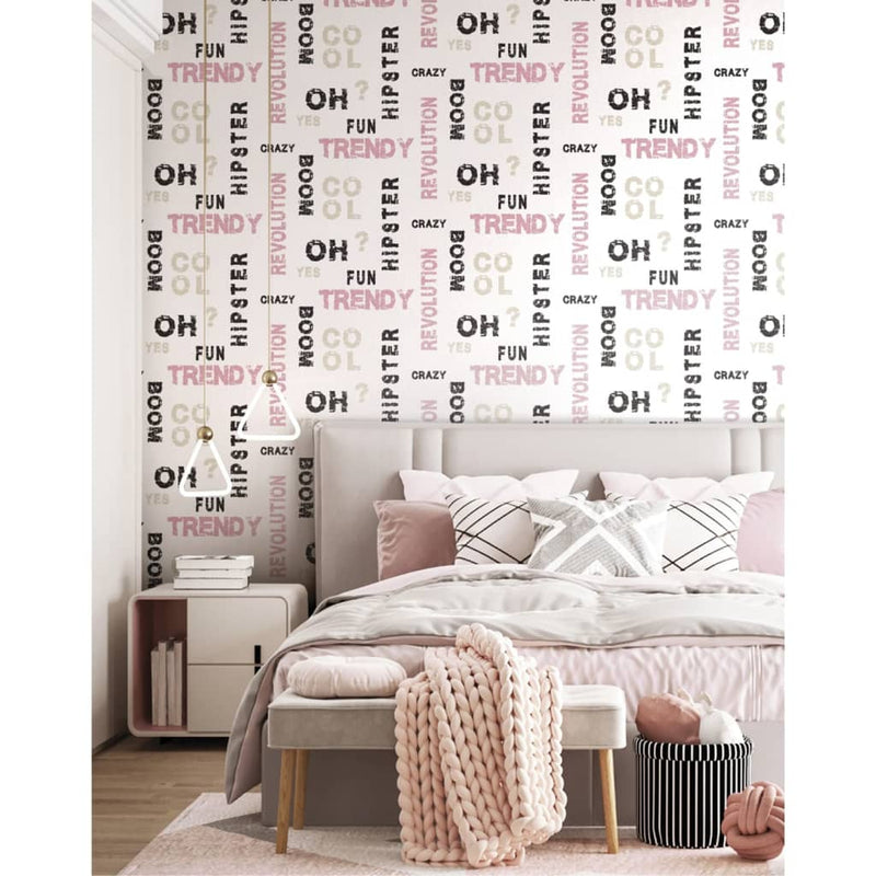 Load image into Gallery viewer, Noordwand Noordwand Behang Friends Coffee Words and Letters roze en zwart
