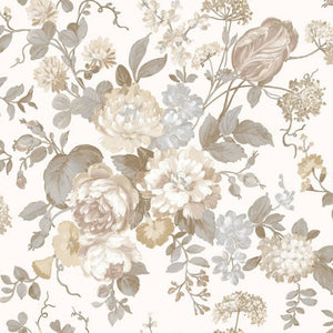 Noordwand behang blooming garden 6 big flowers beige en blauw