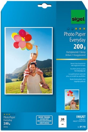Sigel inkjet fotopapier - everyday plus - a4 - hoogglanzend - 200 grams - 20 vel - si-ip710