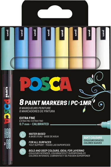 Posca uni paintmarker pc-1mr | 0 | 7 mm | etui van 8 stuks in geassorteerde zachte kleuren