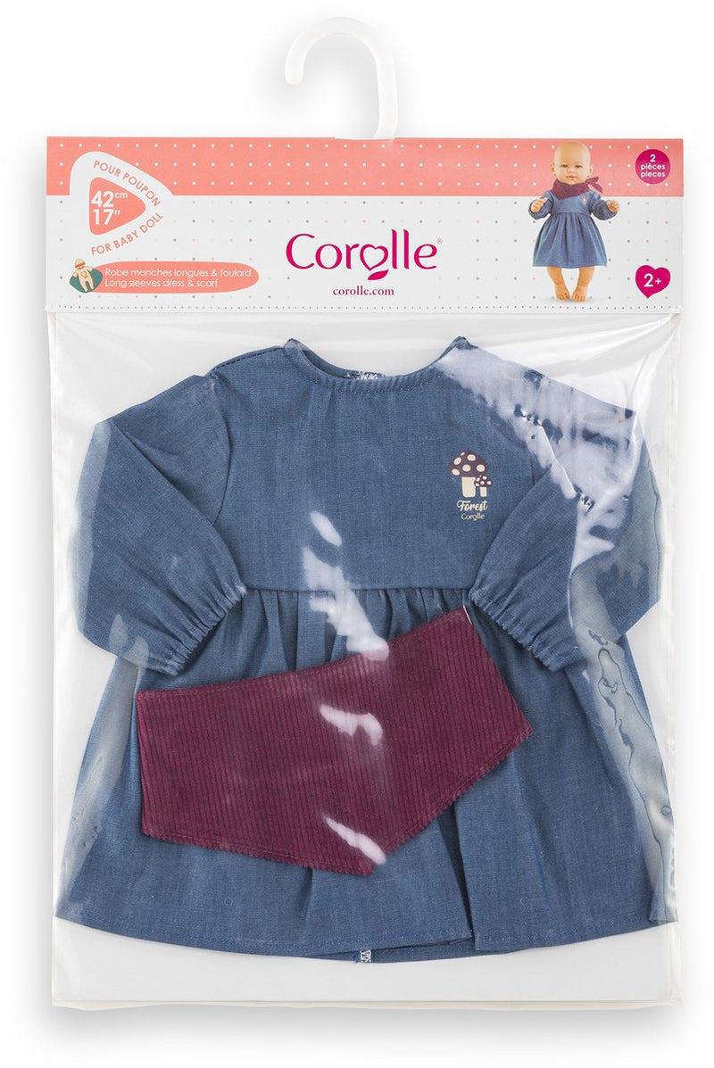 Chargez l'image dans la visionneuse de la galerie, Corolle poppenjurk jeans met sjaal voor babypop 42cm - poppenkleding.
