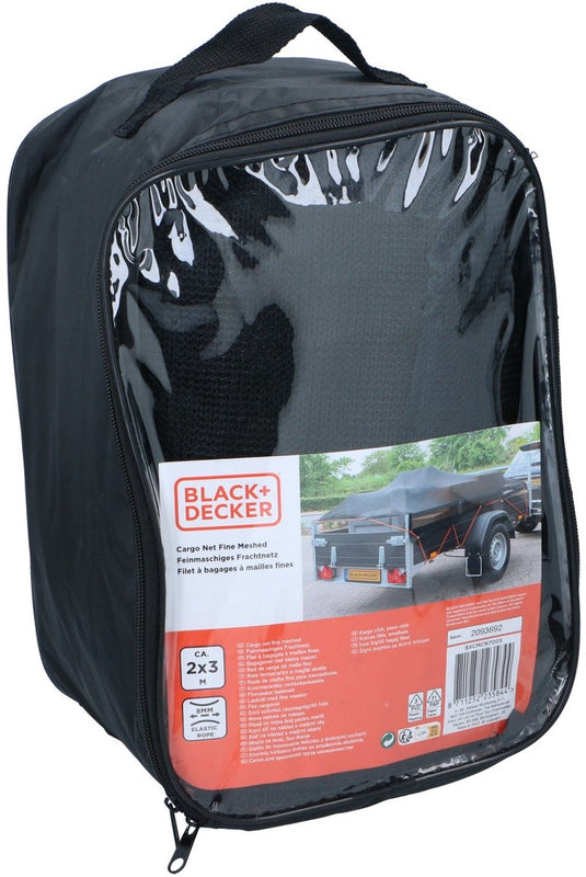 Black+decker aanhangwagennet - 2 x 3 m - rekbaar elastiek 8mm - in opbergtas - zwart