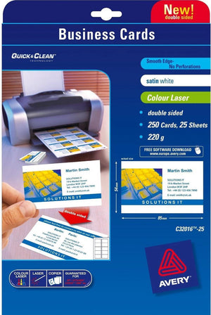 Visitekaartjes avery premium a4 220 g m² satijn wit 25 vellen