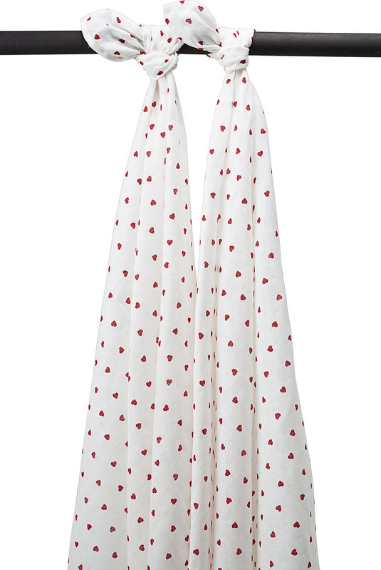 Meyco baby sweet heart swaddle - 2-pack - hydrofiel - red - 120x120cm
