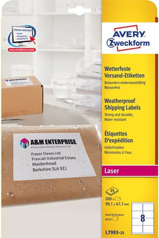 Etiket avery 99 - 1x67 - 7mmt 25 vel 8 etiketten per vel wit