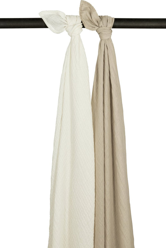 Meyco baby uni swaddle - 2-pack - pre-washed hydrofiel - offwhite sand - 120x120cm