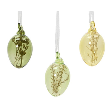 Decoris paasei van glas met droogbloemen 6-delig dia.4x6cm