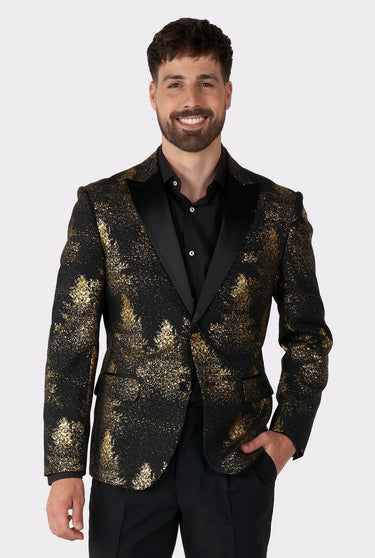 Opposuits festive forest - heren colbert - kerst blazer - kerst outfit - oud en nieuw - zwart goud - maat eu 54