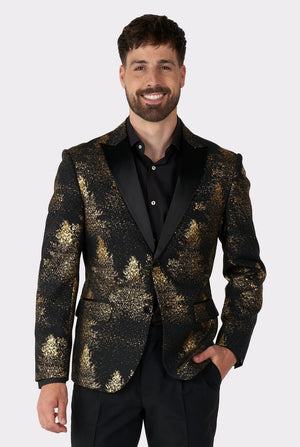 Opposuits festive forest - heren colbert - kerst blazer - kerst outfit - oud en nieuw - zwart goud - maat eu 54