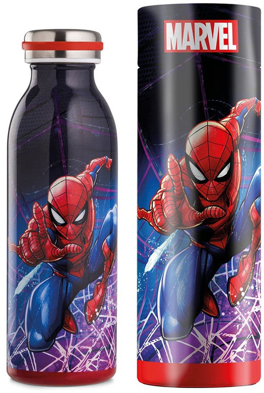 Egan disney spiderman waterfles thermofles - 21 cm hoog - blauw - rvs - in geschenkverpakking