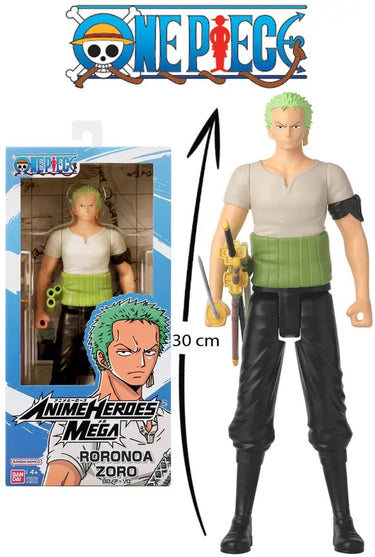 Bandai - anime heroes - one piece - anime heroes mega 30 cm zoro figuur - grote gearticuleerde figuur - roronoa zoro manga figuur - one piece officiële licentie - speelgoed voor kinderen 4+ - 38332