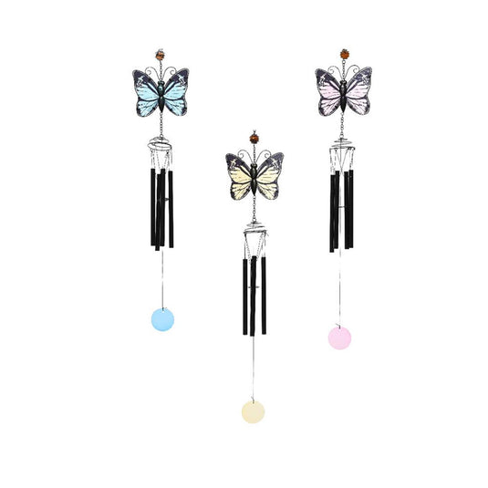 Decoris windgong vlinder glas en ijzer 6,5x15x84cm 3 assorti