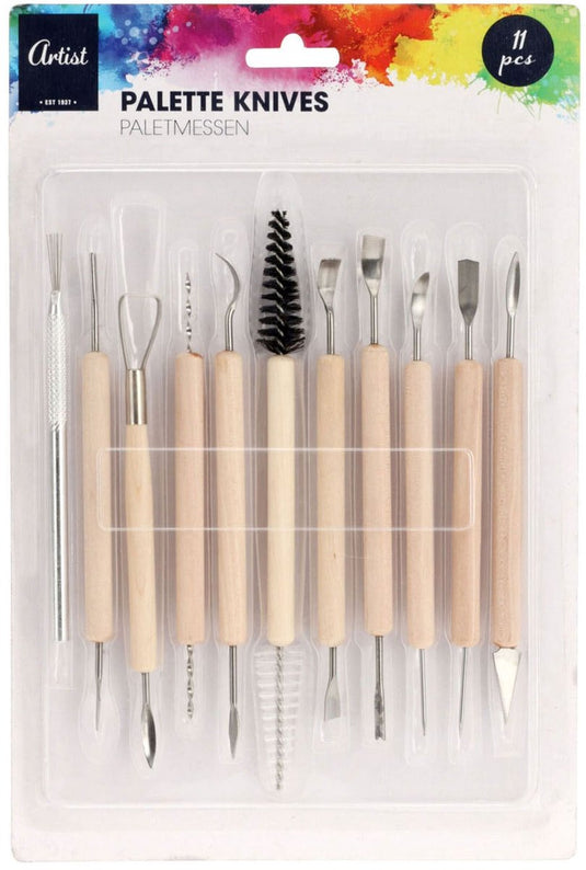 Koopman paletmesjes set schilderen 11 stuks hout metaal multi kleuren.