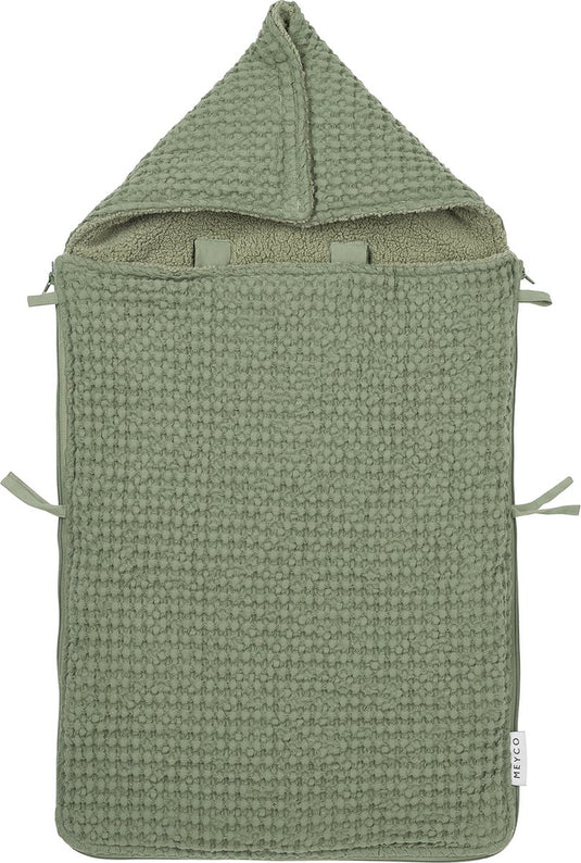 Meyco baby wafel teddy voetenzak - olive green - 40x82cm