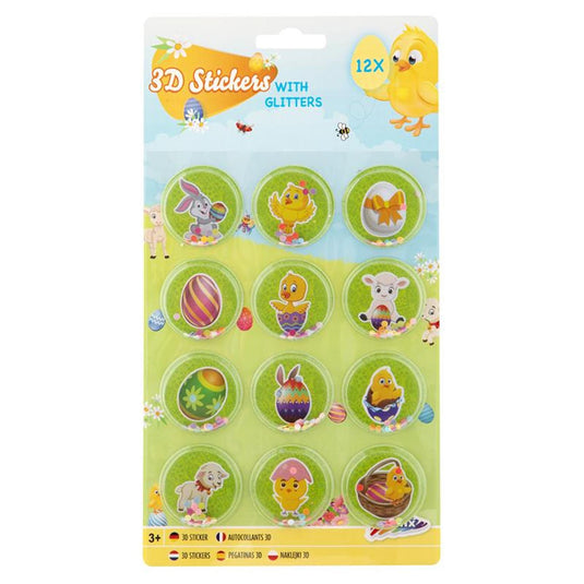 Grafix pasen 12 3d stickers met glitter