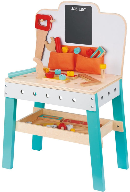 Lelin toys lelin® houten werkbank met gereedschap – houten speelgoed met gereedschapsset en accessoires – rollenspel speelgoed – vanaf 3 jaar