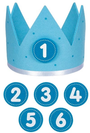 Goki verjaardagskroon blauw l59,5cm, met verwisselbare cijfers 1-6, vilt, 1+