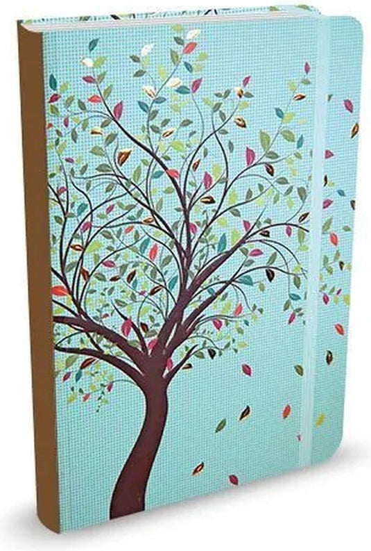 Peter pauper compacte notitieboek - tree of life blue - met elastieksluiting - 13x18 cm