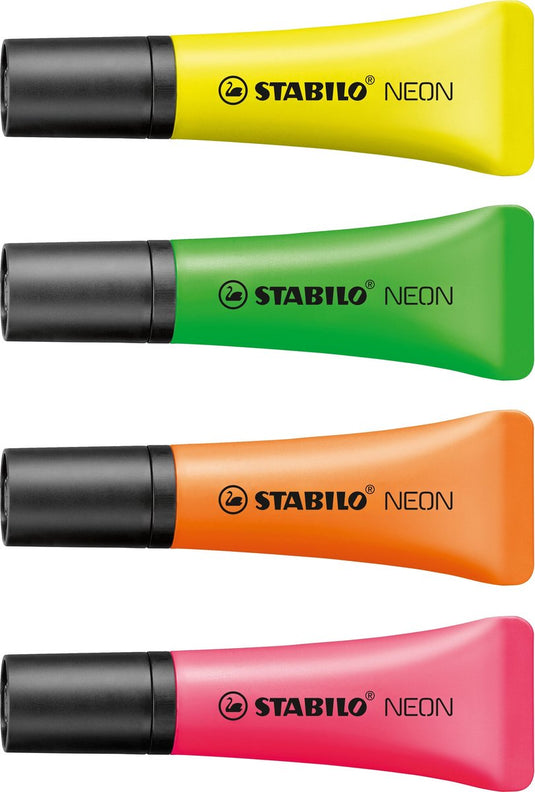 Stabilo neon - markeerstift - unieke tube vorm - etui 4 kleuren