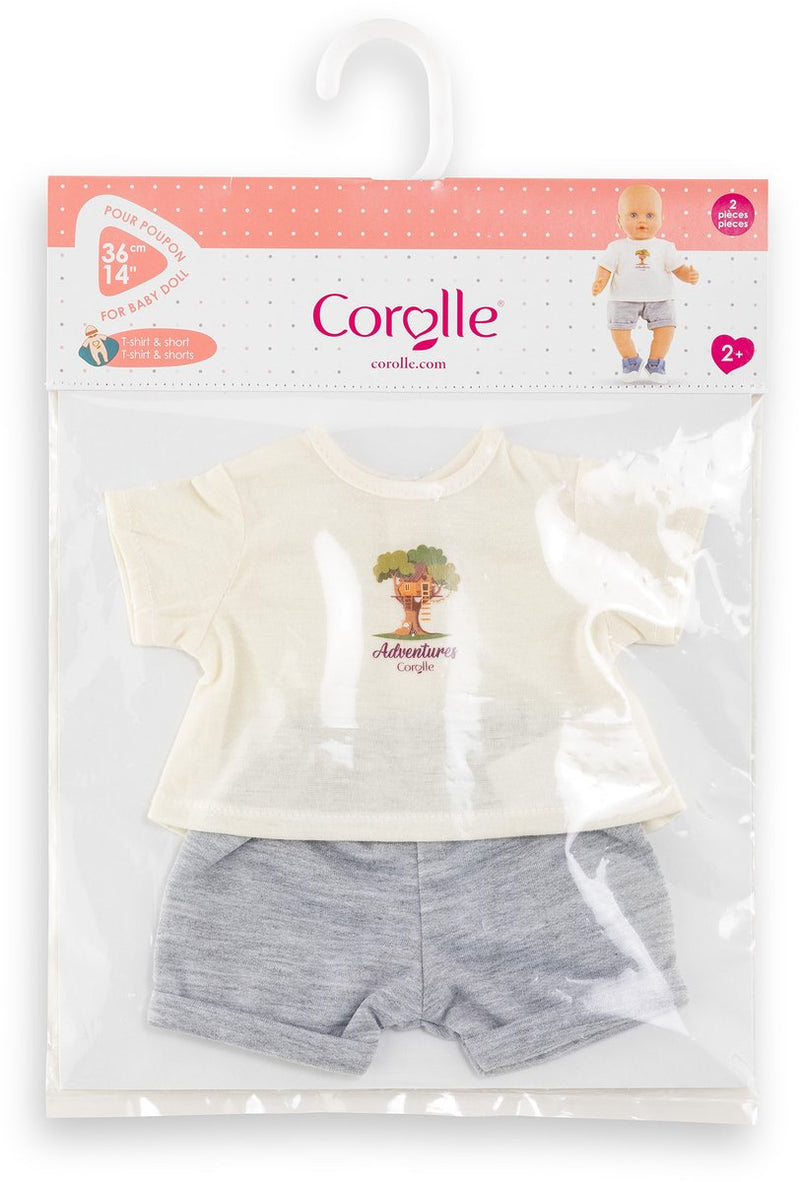 Chargez l'image dans la visionneuse de la galerie, Corolle poppenoutfit t-shirt en korte broek babypop 36cm grijs.
