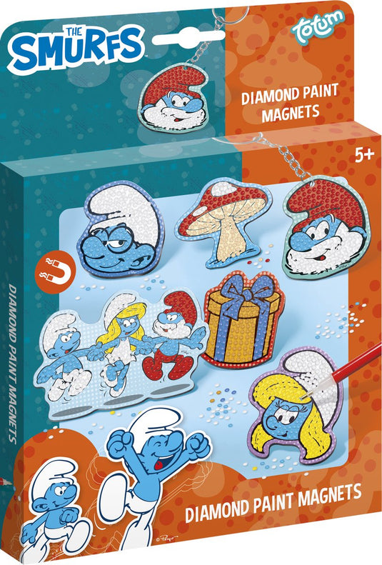 Totum de smurfen diamond painting magneten en sleutelhanger maken met grote smurf en smurfin - knutselset creatief speelgoed jongens en meisjes