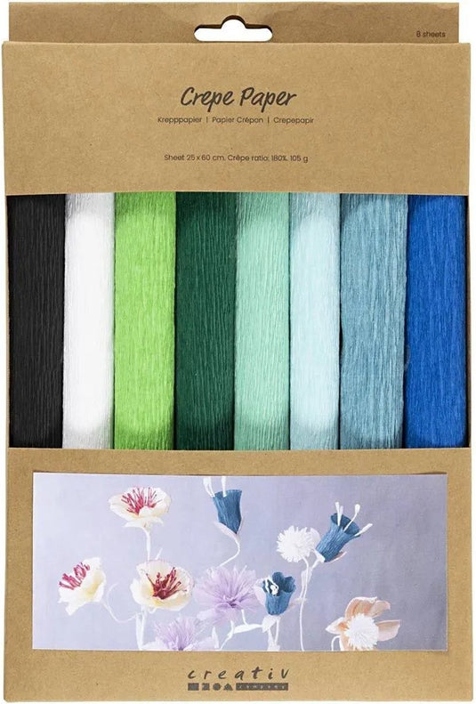 Creativ company crêpepapier blauw en groen harmonie 8 vel