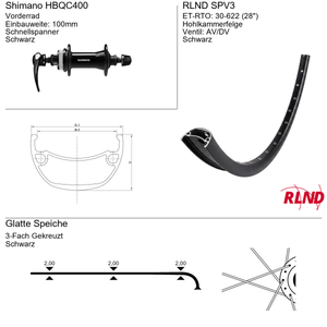 Roland voorwiel 30-622 28 zwart schijfrem centerlock qr spv3 shimano hb-qc400