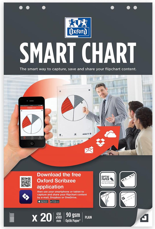 Oxford smart chart flipcharblok - 65 x 98 cm - pak met 20 vel - blanco - 1 stuk