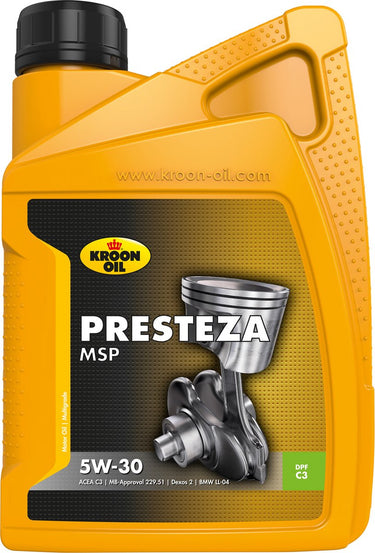 Kroon-oil presteza msp 5w-30 - synthetische motorolie - 1 liter - transparant