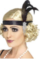 Smiffys hoofdband zwart met veren | black satin charleston headband