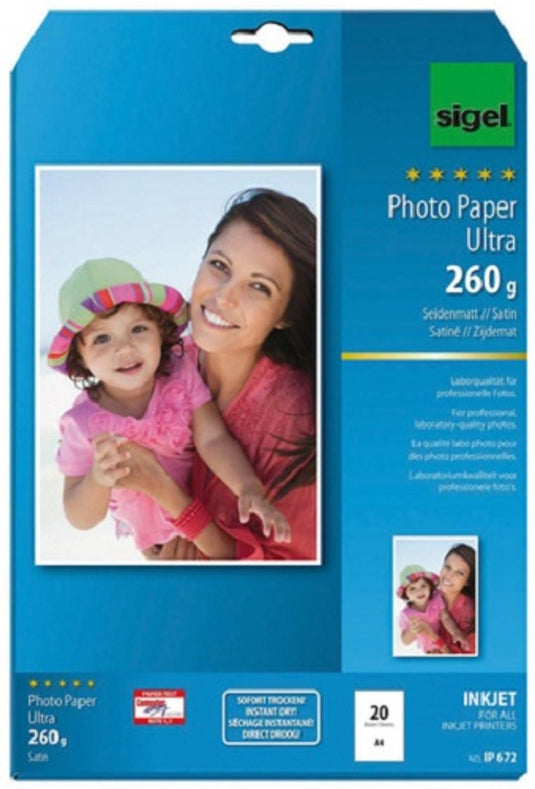 Sigel inkjet fotopapier - ultra - a4 - zijdemat - 260 grams - 20 vel - si-ip672