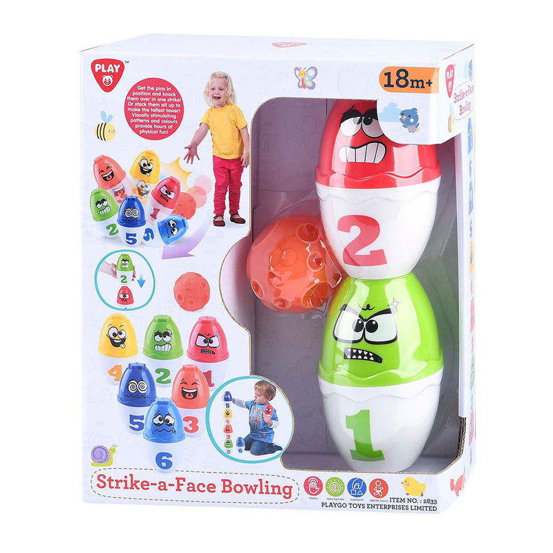 Afbeelding laden in galerijviewer, Playgo play bowlingset speelgoed met gezichten - kleurrijk kinderspel.
